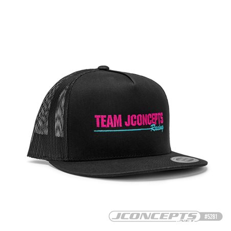 JConcepts, Retro pink / teal hat, embroidered, flat bill, mesh, snap-back design - Black