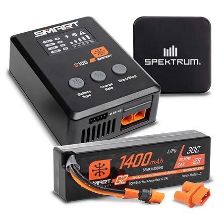Smart Powerstage Bundle: 1400mAh 2S 30C LiPo Battery (IC2) / S100 Charger /  65W Power Block / Adapter
