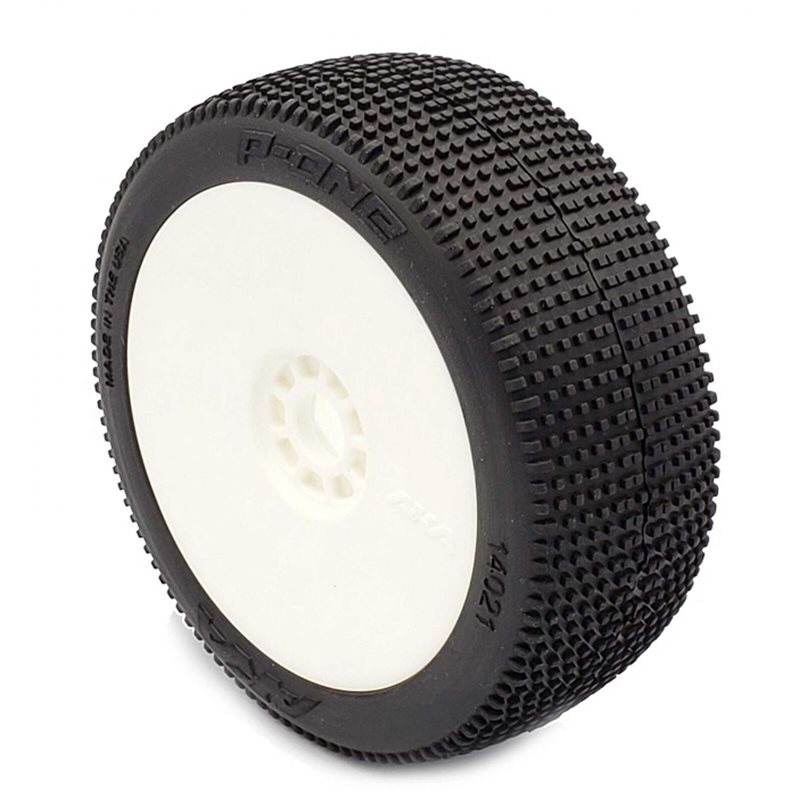 AKA P-One 1:8 Buggy Tyre Ultra Soft on white Evo Wheels (2)
