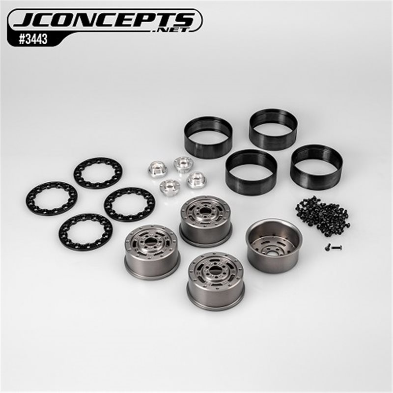 Ballistic 2.0 crawler wheel, gray w/ black beadlock, 4pc (Fits - 1.9" bead mount diameter tires)