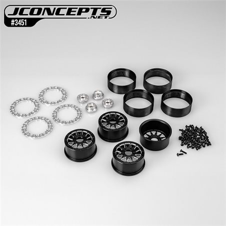 Ultra - 2.0" 12 spoke crawler wheel, black w/ silver chamfer, 4pc. (Fits - 1.9" bead mount diameter tires)