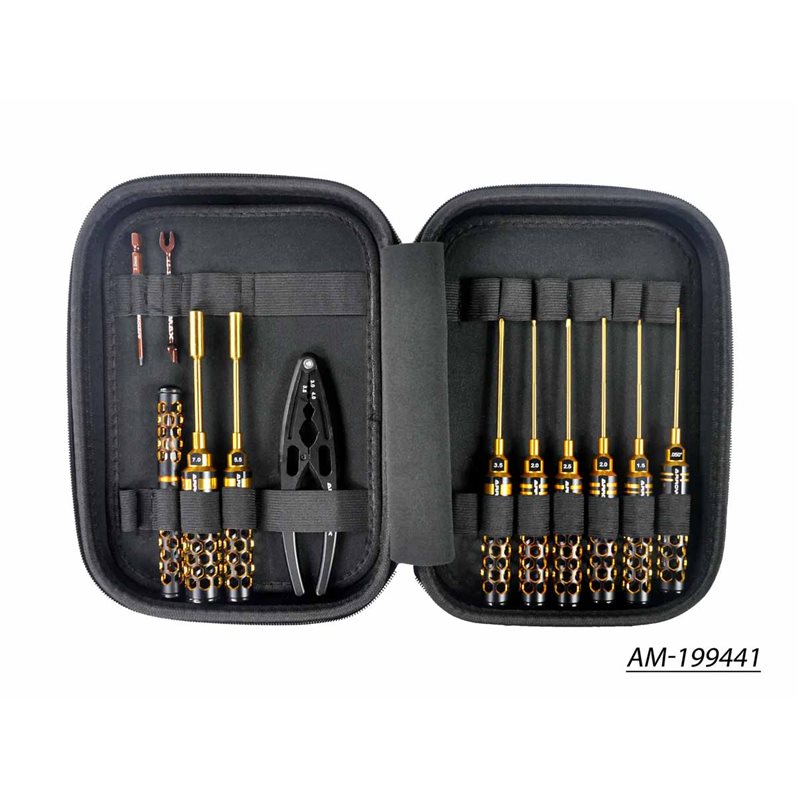 AM TOOLSET FOR 1:10 OFFROAD (12PCS) WITH TOOLS BAG BLACK GOLDEN