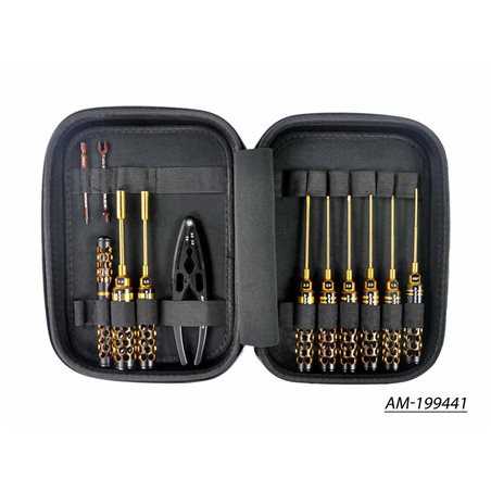 AM TOOLSET FOR 1:10 OFFROAD (12PCS) WITH TOOLS BAG BLACK GOLDEN