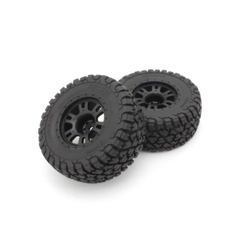 Pre-Glued Tyres on black wheels 2.4" (2) Kyosho Toyota Tacoma