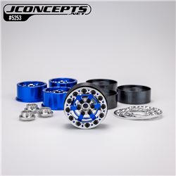 Bulls Eye - 2.0" 6 slot crawler wheel, blue w/ silver chamfer, 4pc. (Fits - 1.9" bead mount diameter tires)