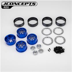 Bulls Eye - 2.0" 6 slot crawler wheel, blue w/ silver chamfer, 4pc. (Fits - 1.9" bead mount diameter tires)