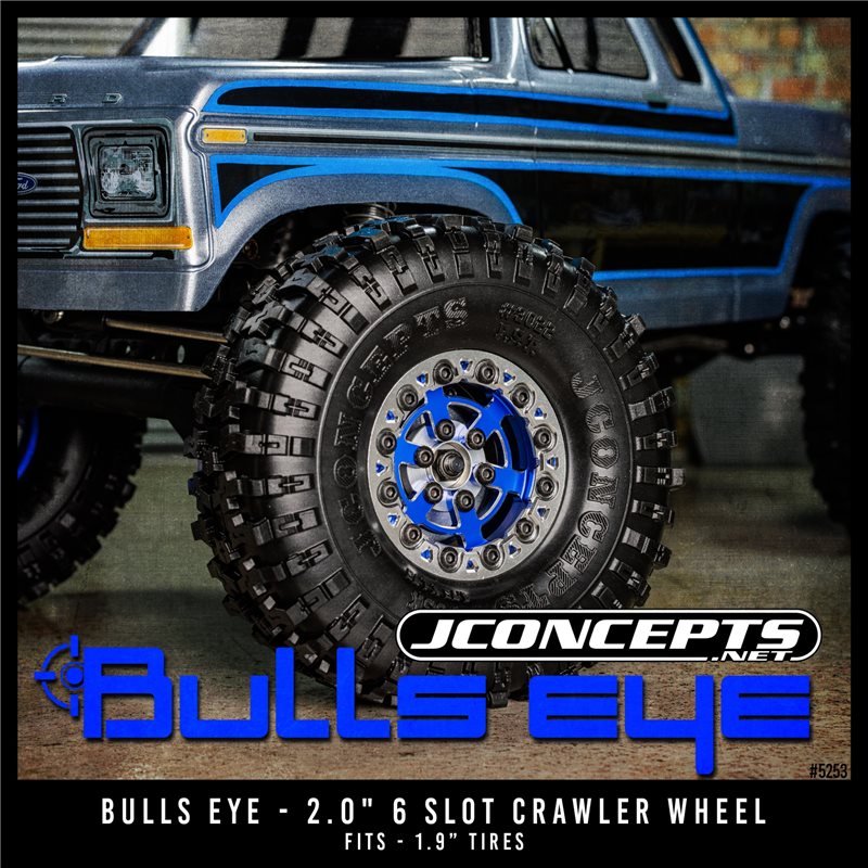 Bulls Eye - 2.0" 6 slot crawler wheel, blue w/ silver chamfer, 4pc. (Fits - 1.9" bead mount diameter tires)