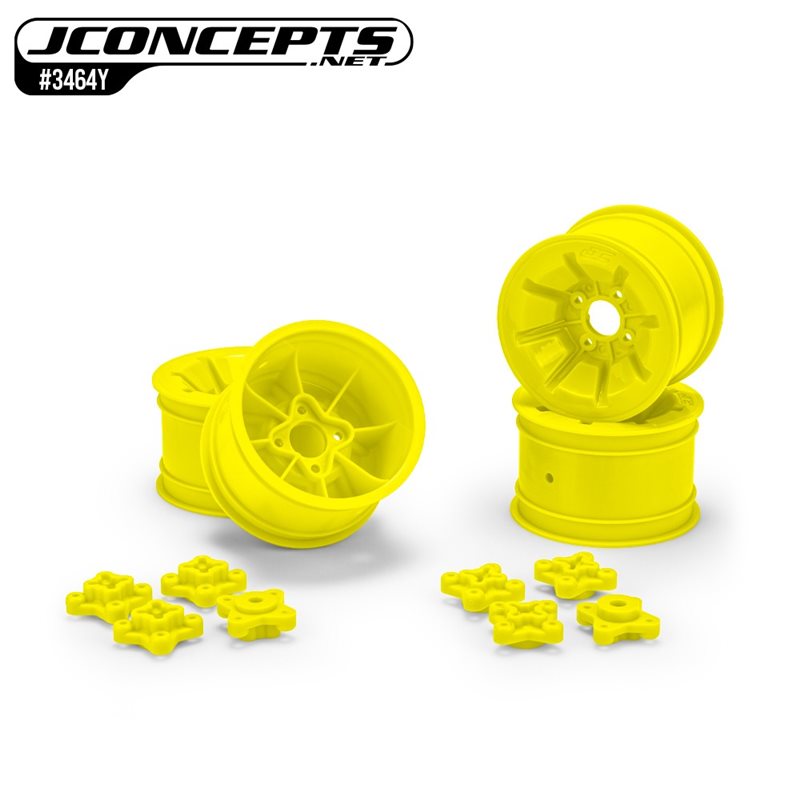 Pioneer - RC10 2.2" rear wheel w/ 1/4" & 3/16" axle adaptor, yellow - 4pc