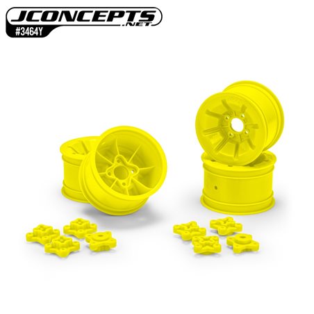 Pioneer - RC10 2.2" rear wheel w/ 1/4" & 3/16" axle adaptor, yellow - 4pc