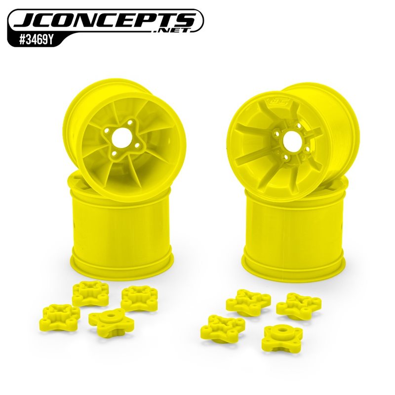 Pioneer - RC10T 2.2" rear wheel w/ 1/4" & 3/16" axle adaptor, yellow - 4pc