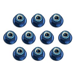 låsmutter med fläns M3 blå aluminium