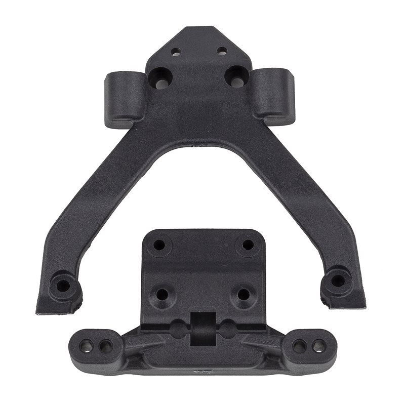 RC10B6.4 FT Front Top Plate and Ballstud Mount angled carbon