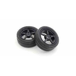 Kyosho 1:10 Fazer FZ02  Pre-Glued 5-Spoke Black Rims Medium Tyres (2)