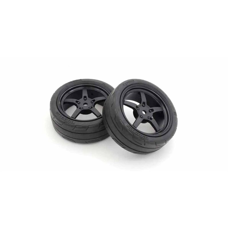 Kyosho 1:10 Fazer FZ02  Pre-Glued 5-Spoke Black Rims Medium Tyres (2)