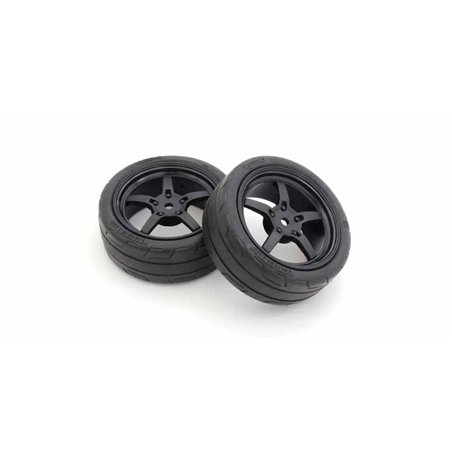 Kyosho 1:10 Fazer FZ02  Pre-Glued 5-Spoke Black Rims Medium Tyres (2)